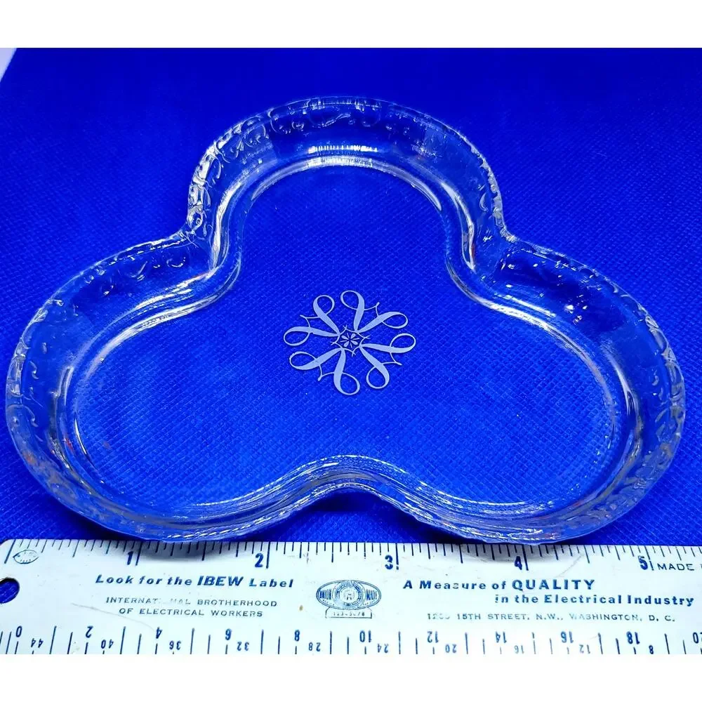 Vintage Avon Clover Shaped Clear Dish Etched Center Design Pinched Ruffled Rim